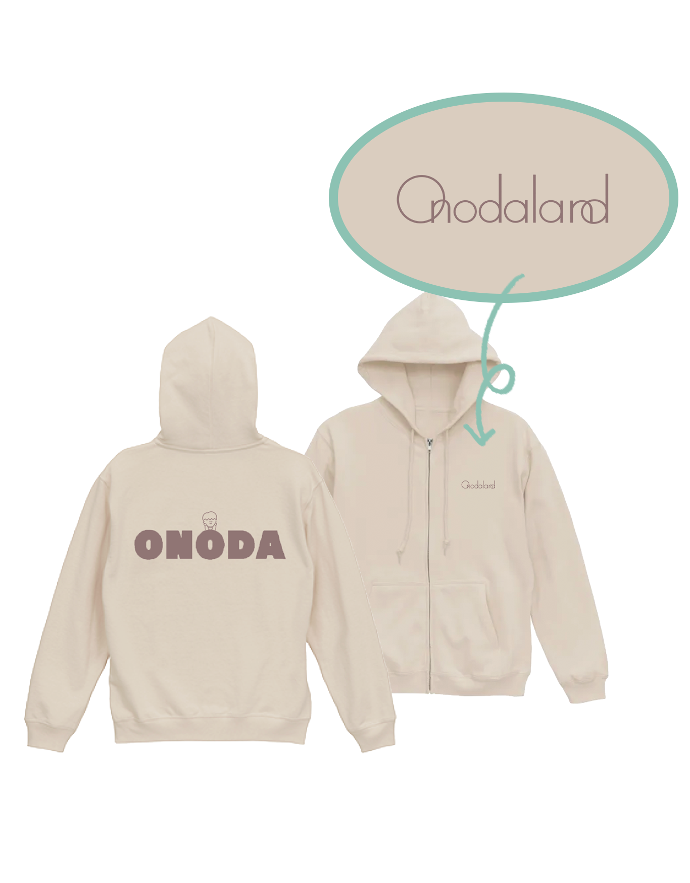 ONODA ジップアップパーカー（グレージュ）